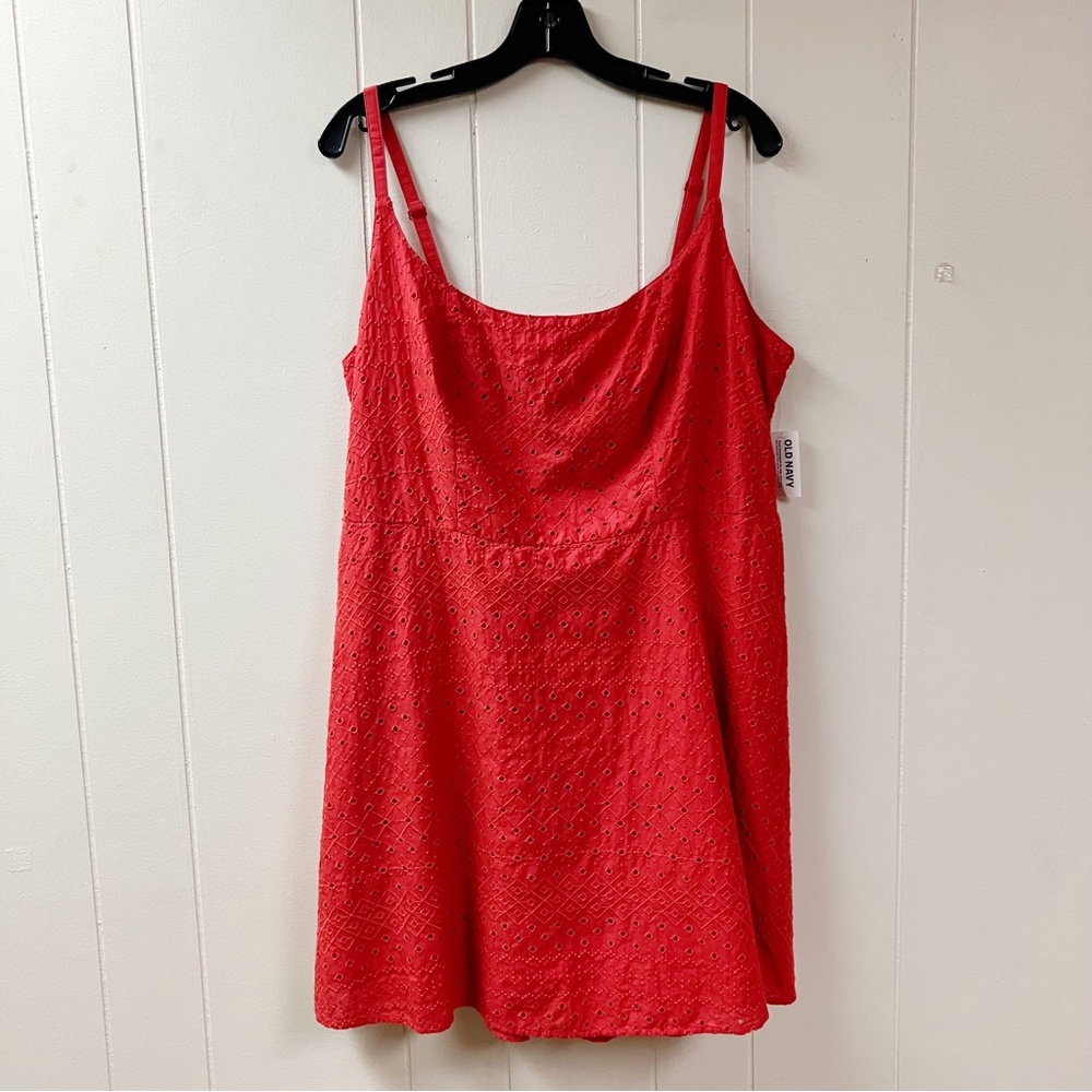 Boho Cottagecore Embroidered Eyelet Cami Mini Dress Old Navy Size XL Red Hippie